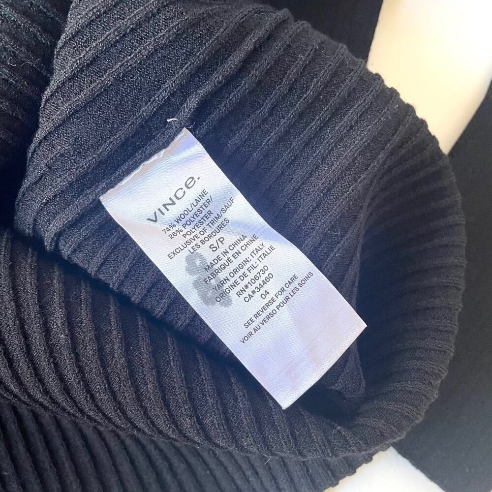 Vince Black Merino Wool Rib Knit Dress Small Scoop Neck Long Sleeve - Picture 9 of 9